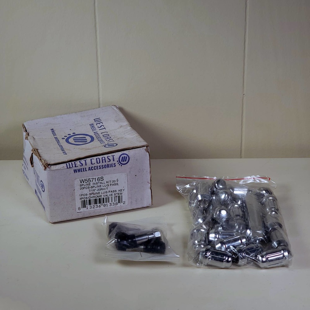 West Coast Wheel Accessories W55716S Spline Lug Nuts 20pc + Lock Valve Stems NOS